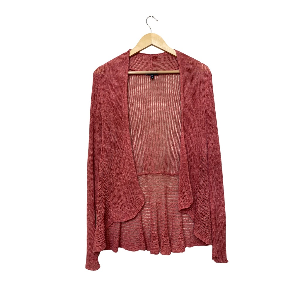 Eileen Fisher Coral Pink Open Knit Draped Cardigan Sweater Petite Large PL